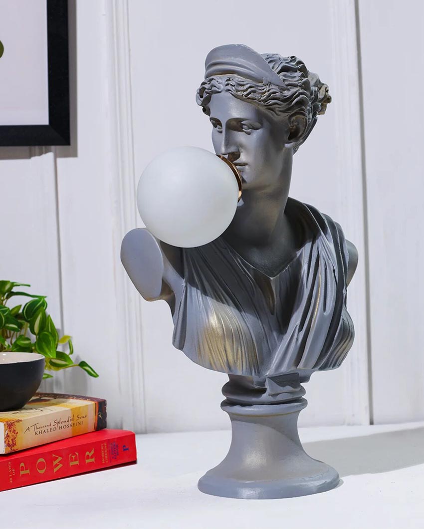 Modern Grey Resin Dancing Lady Sculpture Lamp | 14 x 14 x 21 inches