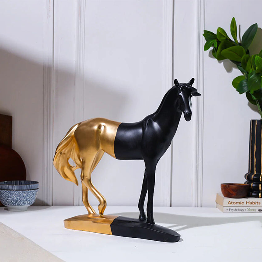 Minimalist Black and Gold Horse Sculpture | 11 x 6 x 17 inches