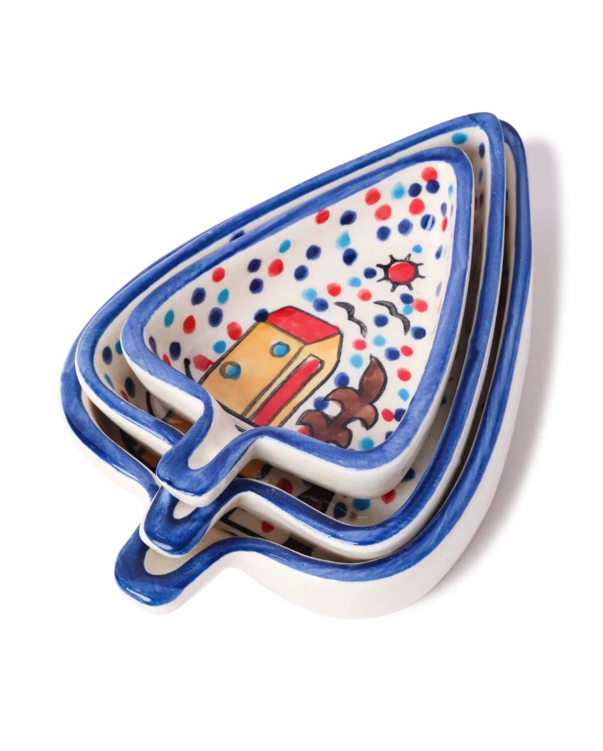 Enchanting Whimsical Village Hand-Painted Ceramic Platter | Set of 3