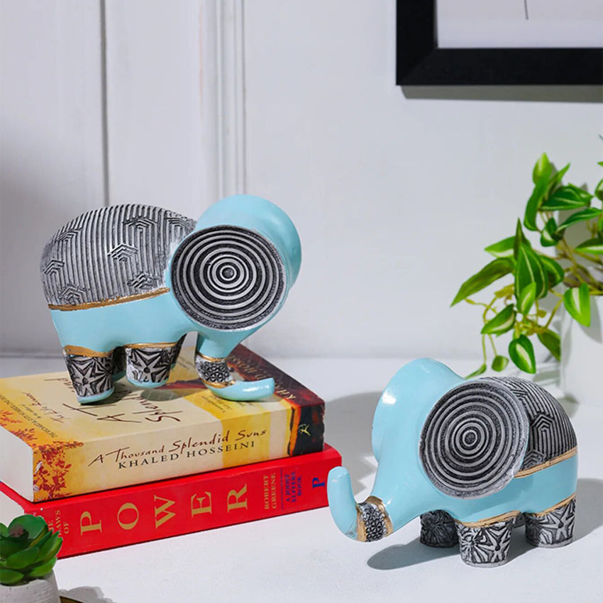 Sleek Spiral Head Elephant Sculpture | Set of 2 | 4 x 2 x 6 inches
