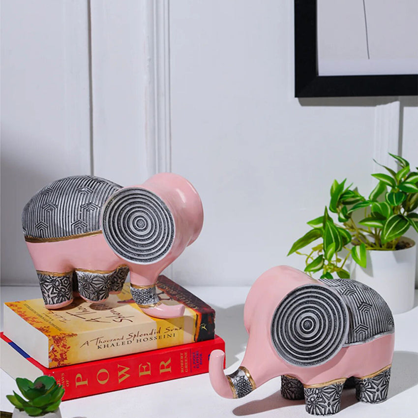 Sleek Spiral Head Elephant Sculpture | Set of 2 | 4 x 2 x 6 inches