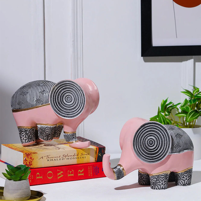 Sleek Spiral Head Elephant Sculpture | Set of 2 | 4 x 2 x 6 inches
