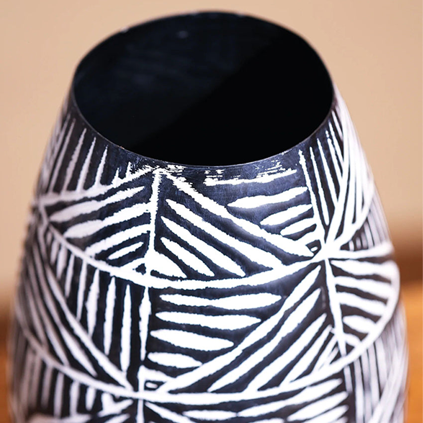 Bold Tribal Pattern Hammered Metal Statement Vase Without Plant | Set of 2