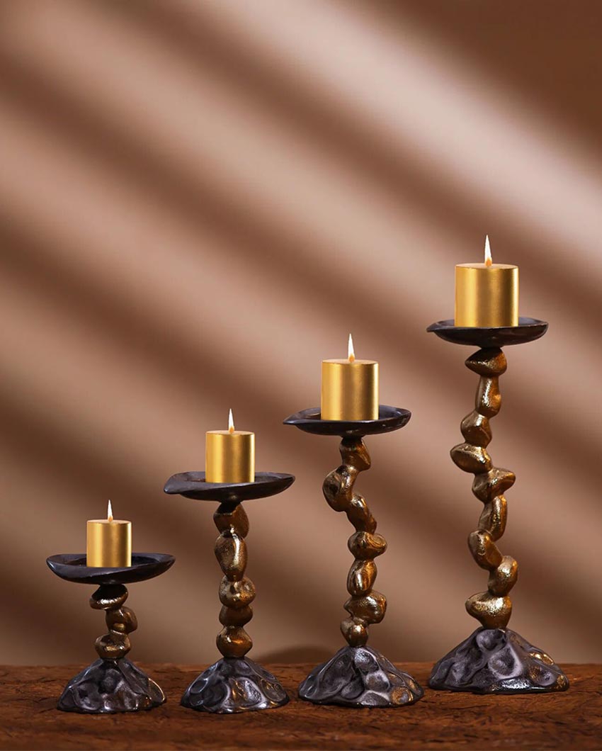 Rustic Stone & Metal Candle Holder | Set of 4