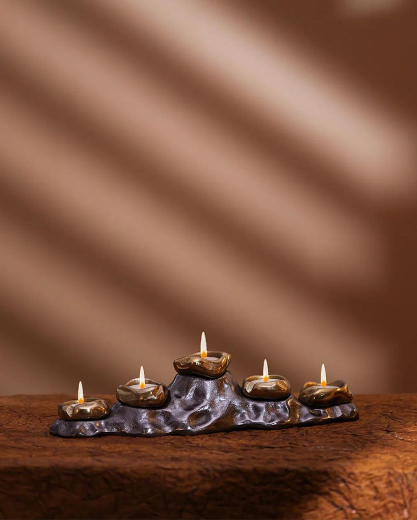 Rustic Metal Tealight Candle Holder | 15 x 4 x 3 inches