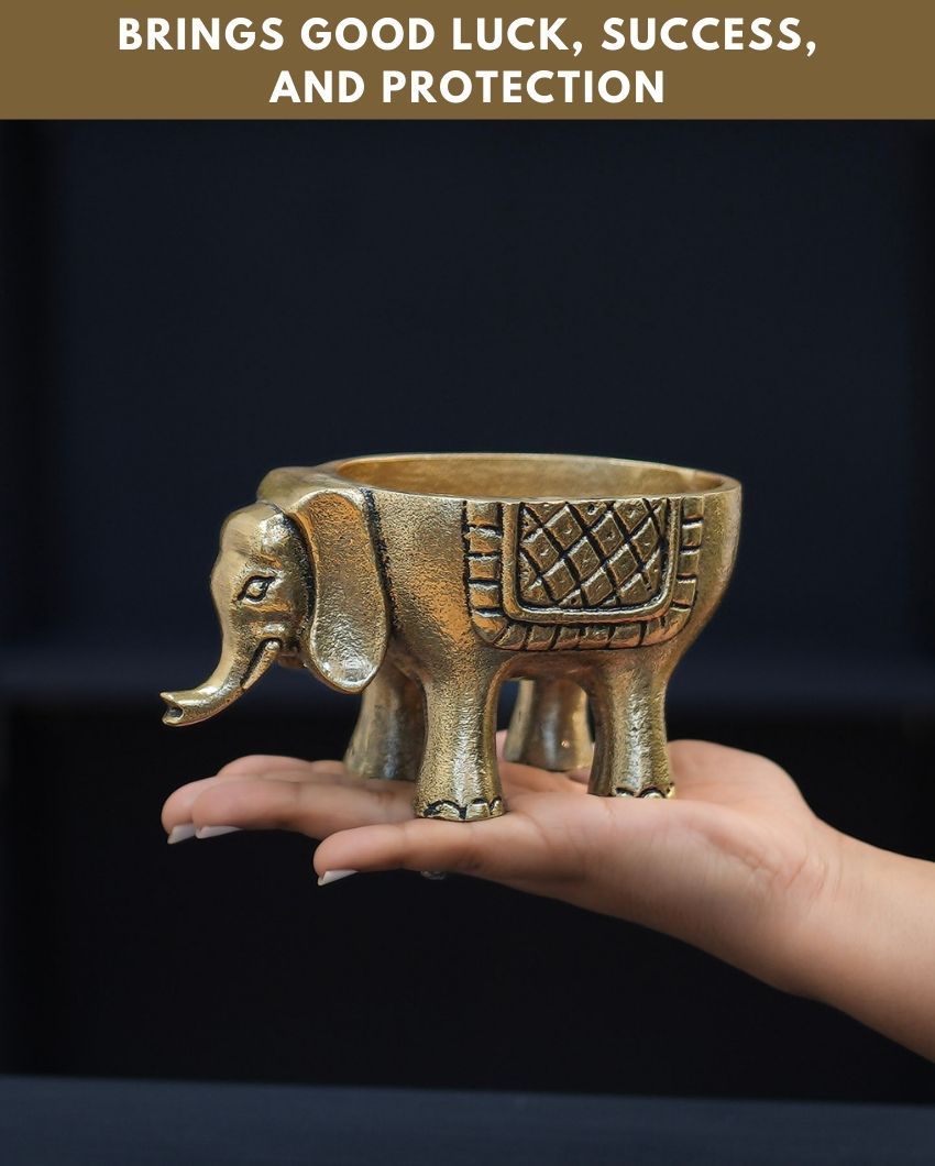 Elegant Golden Shade Metal Elephant Planter | Set of 2 | 3 x 6 inches