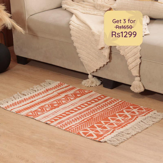 Mountainic Design Orange Cotton Floormat | 34 x 21 inches