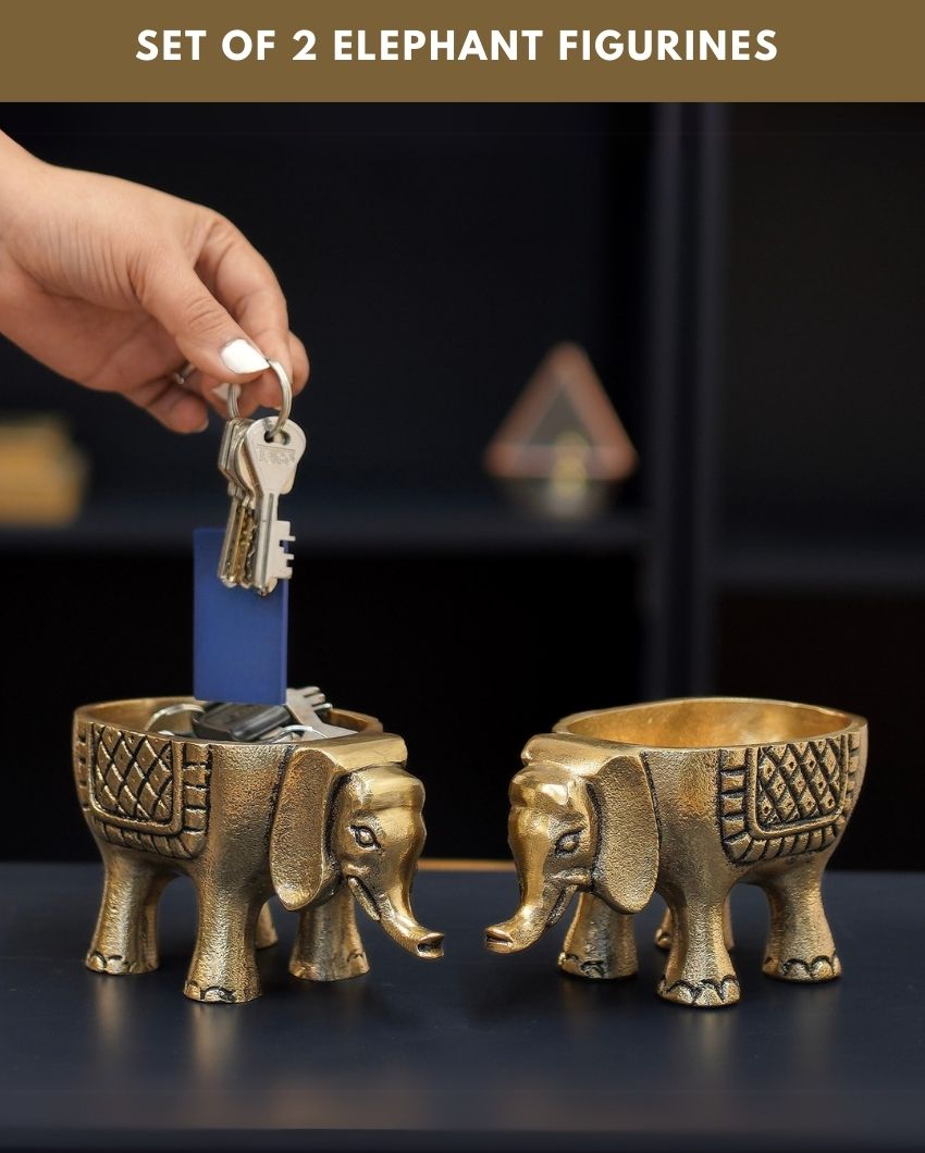 Elegant Golden Shade Metal Elephant Planter | Set of 2 | 3 x 6 inches