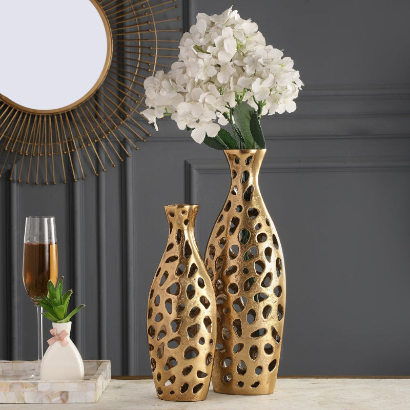Sophia Floral Vase | Set of 2 | Multiple Colors Gold
