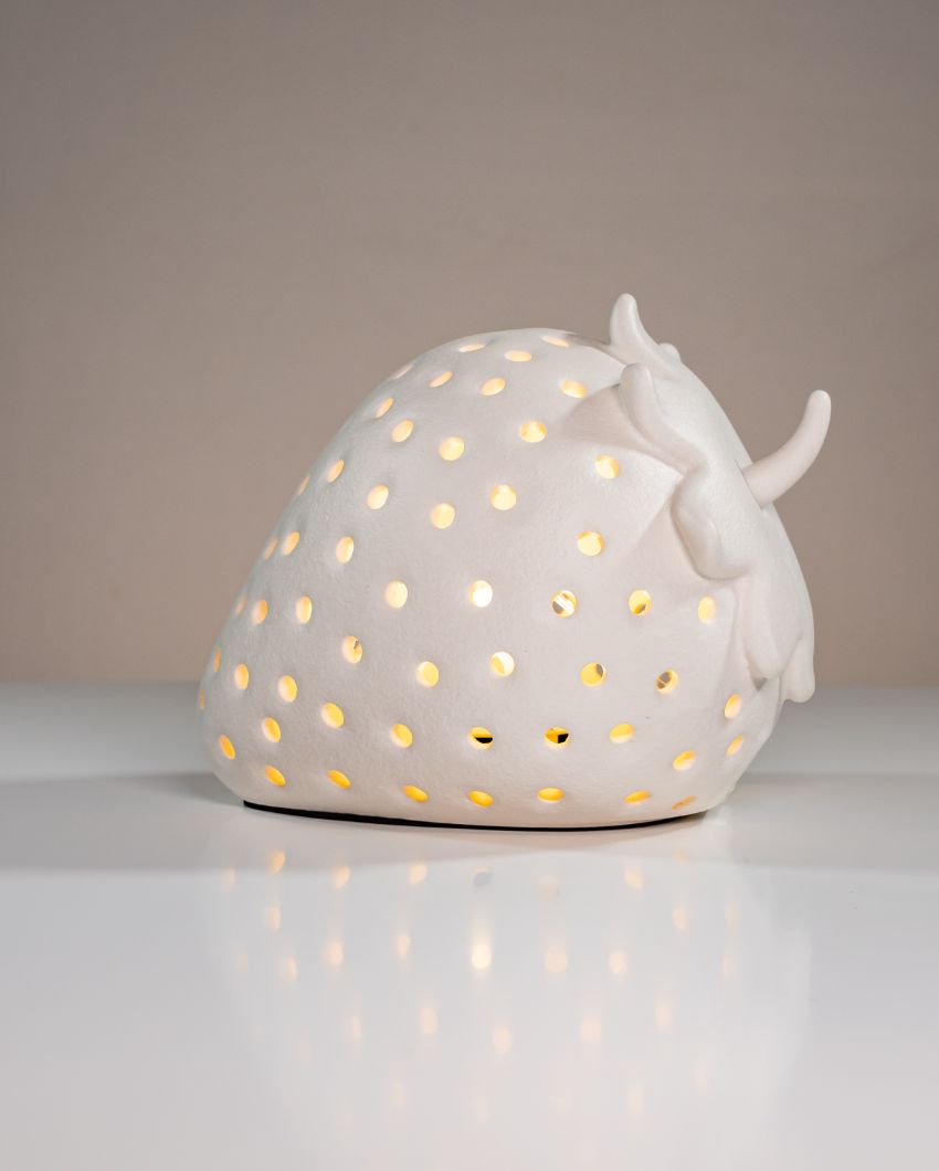 Playful Touch Ceramic Strawberry Rechargeable White Lamp | 6 x 7 x 6 inches