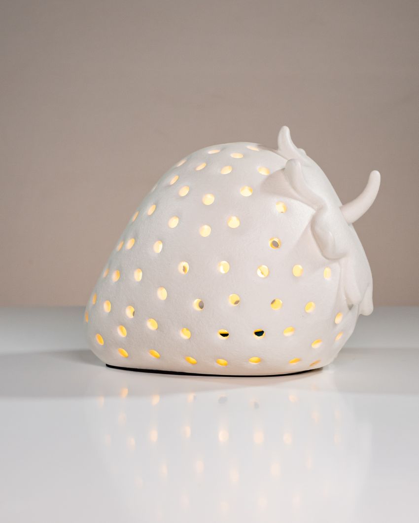 Playful Touch Ceramic Strawberry Rechargeable White Lamp | 6 x 7 x 6 inches