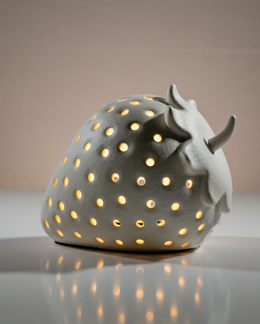 Playful Touch Ceramic Strawberry Rechargeable White Lamp | 6 x 7 x 6 inches