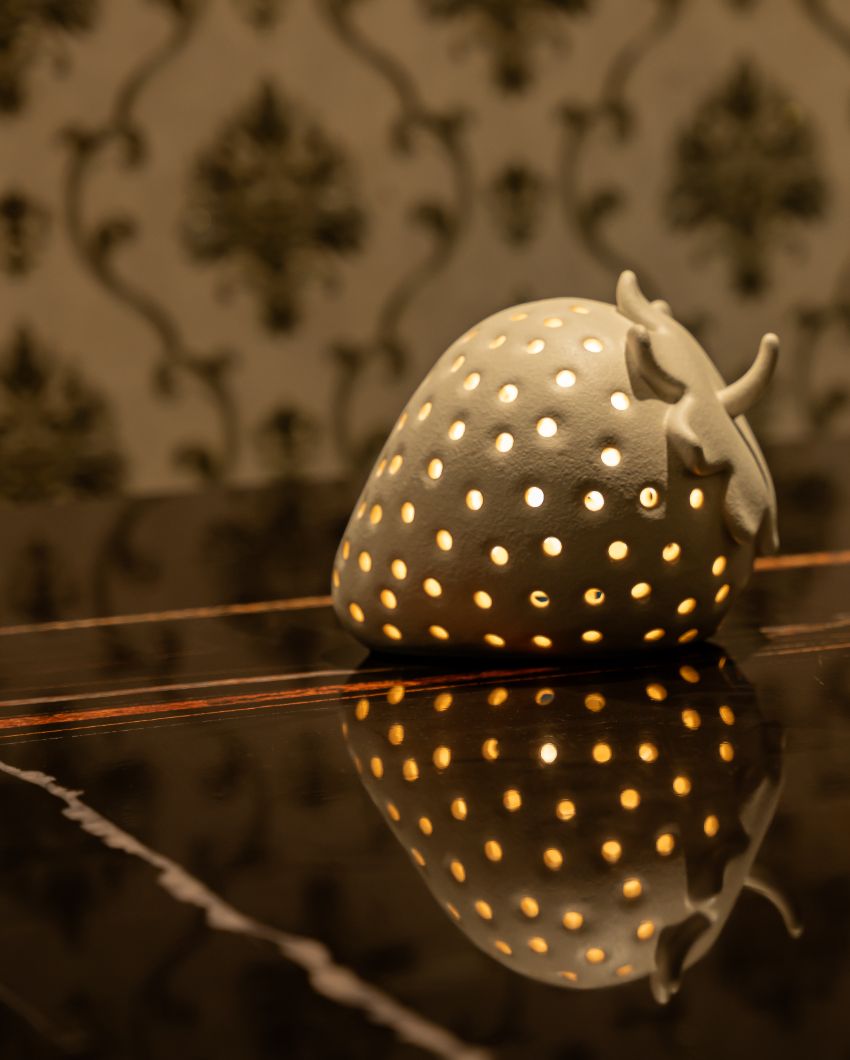 Playful Touch Ceramic Strawberry Rechargeable White Lamp | 6 x 7 x 6 inches