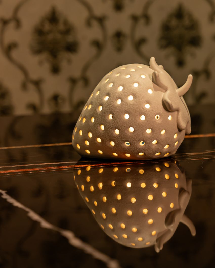 Playful Touch Ceramic Strawberry Rechargeable White Lamp | 6 x 7 x 6 inches