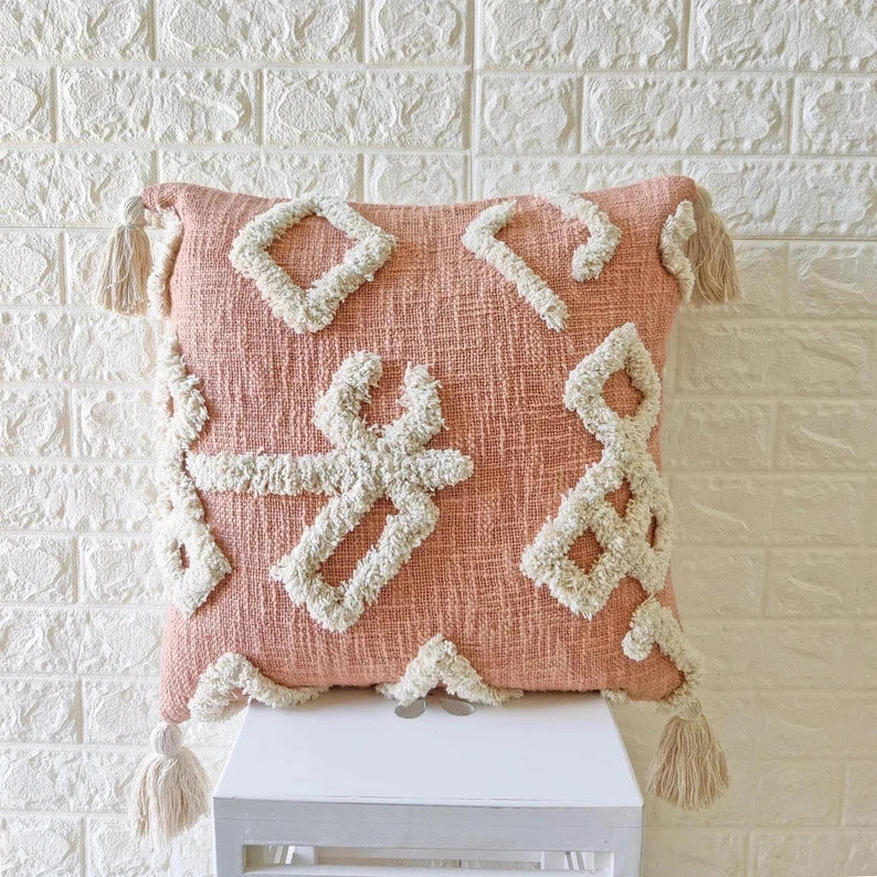 Blush Tufted Cotton Cushion Cover (Single)
