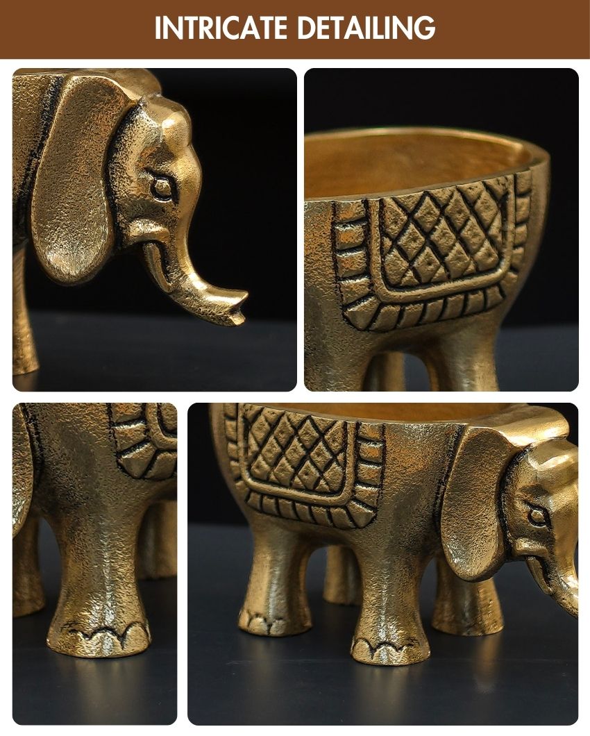 Elegant Golden Shade Metal Elephant Planter | Set of 2 | 3 x 6 inches