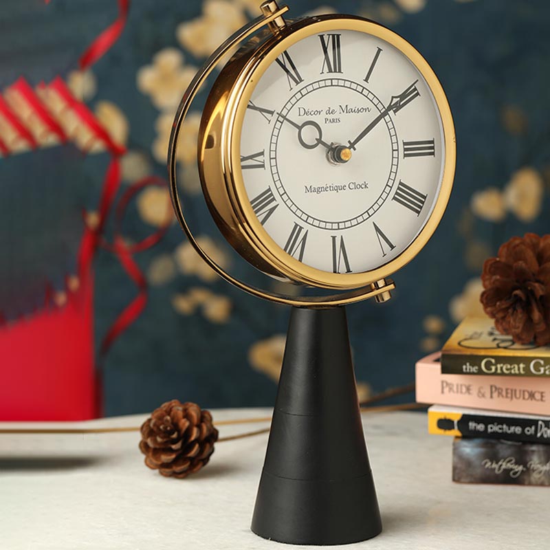 Wood's Pedestal Table Clock | Multiple Colors Gold