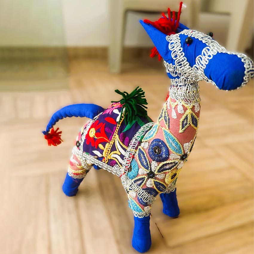 Splendid Blue Embroidered Camel Showpieces | 15 x 5 x 13 inches