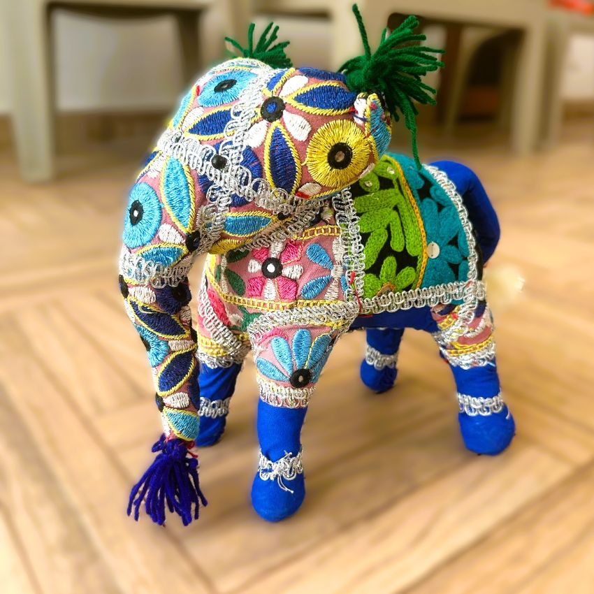 Dazzling Multicolor Embroidered Elephant Showpieces | 12 x 6 x 11 inches