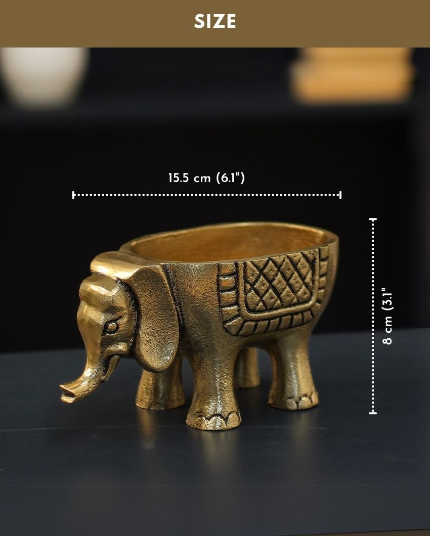Elegant Golden Shade Metal Elephant Planter | Set of 2 | 3 x 6 inches