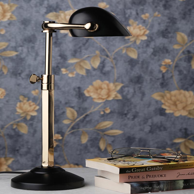 Handcrafted Black/Gold Adjustable Banker's Table Lamp Default Title