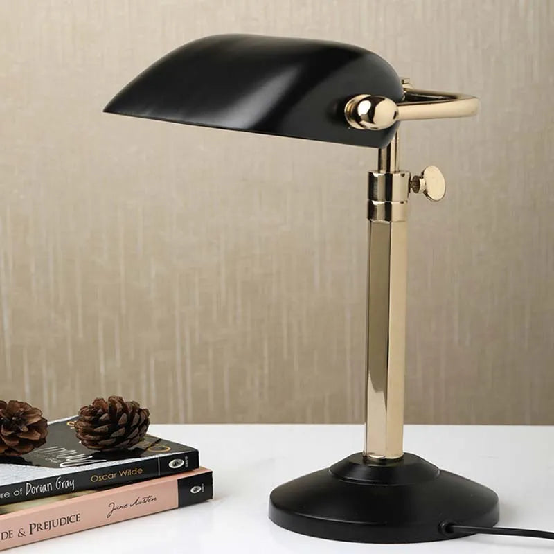 Handcrafted Black/Gold Adjustable Banker's Table Lamp Default Title
