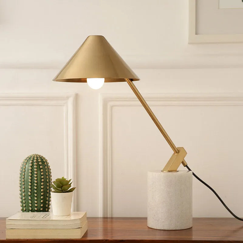 Gold Metal Cone Shade Lamp With White Marble Base Default Title