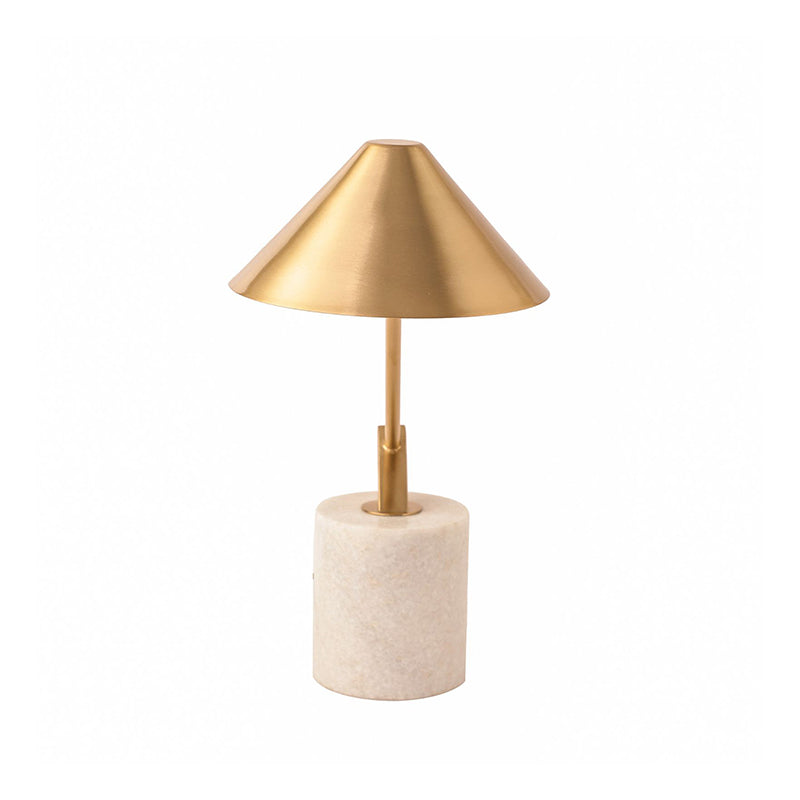 Gold Metal Cone Shade Lamp With White Marble Base Default Title
