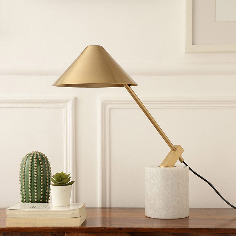 Gold Metal Cone Shade Lamp With White Marble Base Default Title