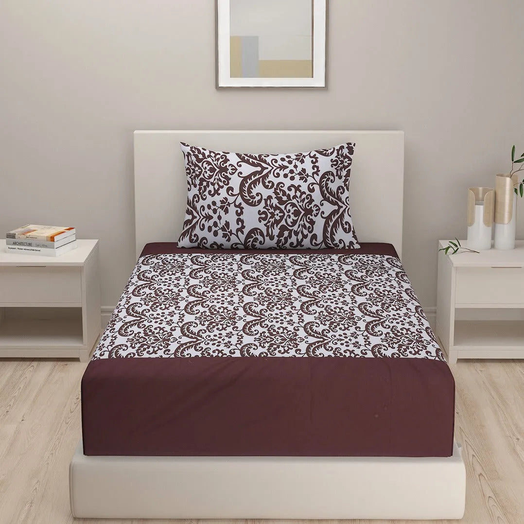 Brown Geometric Shadow Print Cotton Bedding Set With Pillow Covers | Single, Double Fitted, Double Or King Size | 60 x 90 Inches , 72 x 78 Inches , 90 x 108 Inches , 108 x 108 Inches