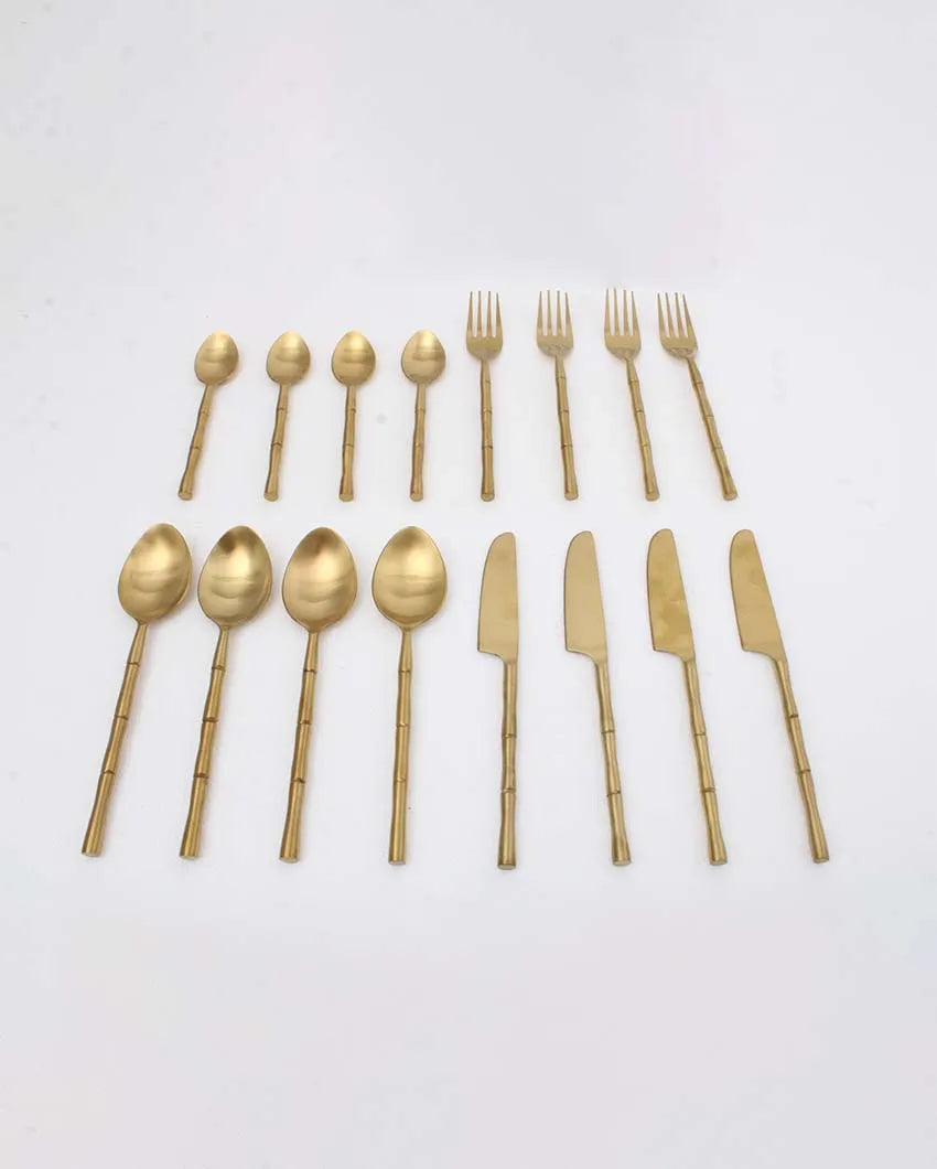 Bamboo Elegance Cutleries | Set Of 16 Gold