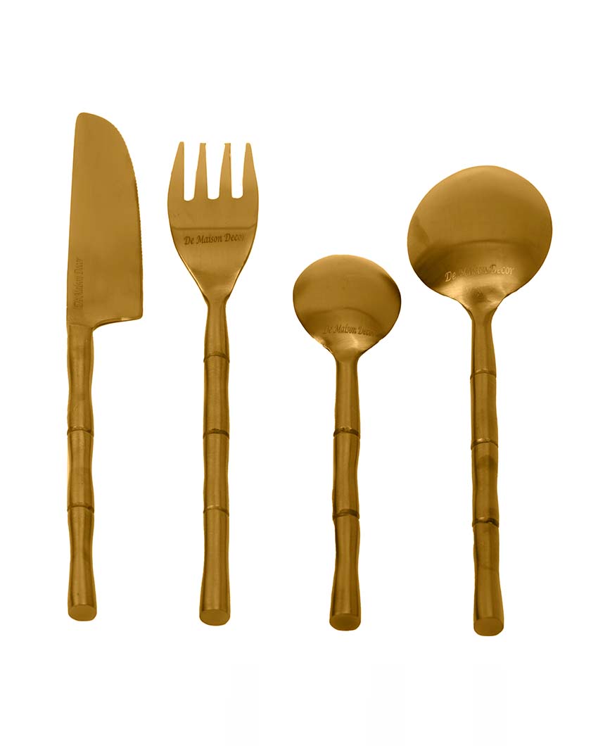 Bamboo Elegance Cutleries | Set Of 16 Gold
