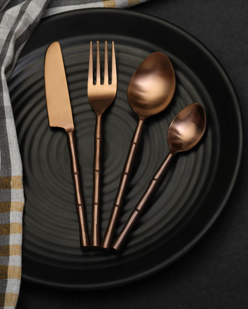 Bamboo Elegance Cutleries | Set Of 16 Copper