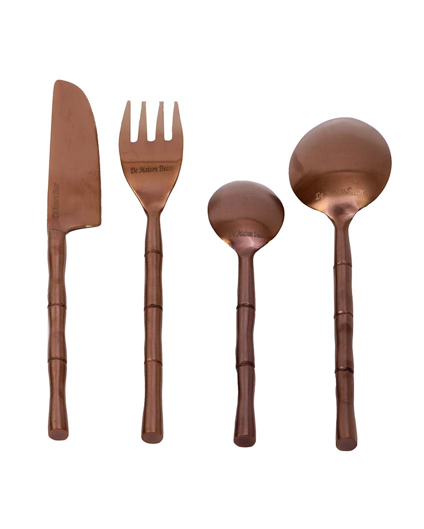 Luxe Bamboo Elegance Cutleries | Set Of 24 Copper