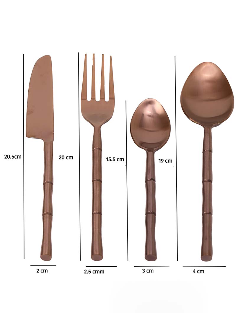 Luxe Bamboo Elegance Cutleries | Set Of 24 Copper