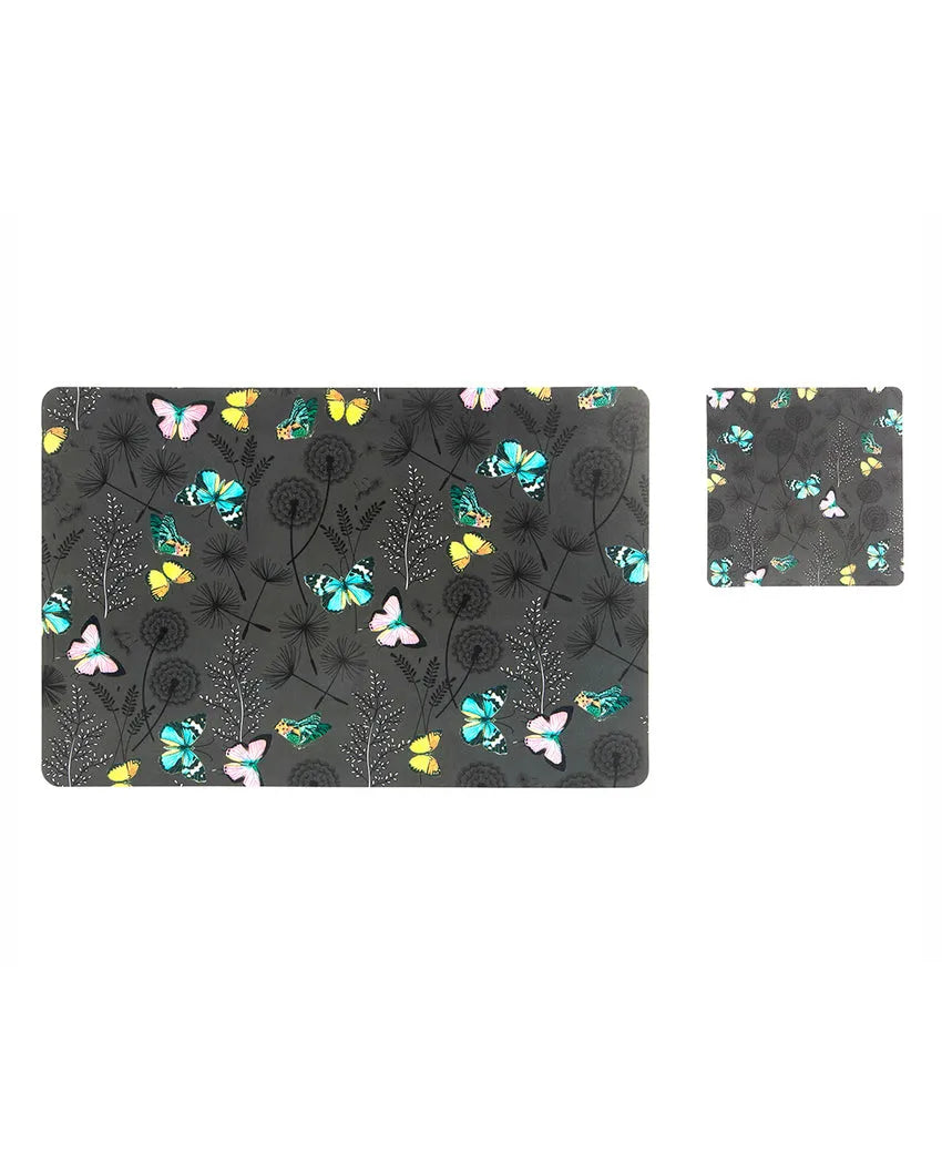 Dark Brown Polypropylene Printed Table Placemats With Coasters | 12 Pieces