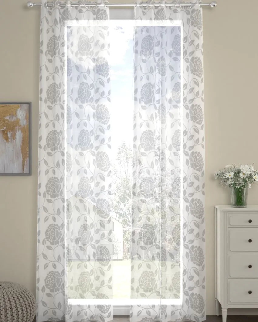 Floral Sheer Polycotton Curtains | Set Of 2 | Window, Door, Long Door | 5ft, 7ft, 9ft 7ft