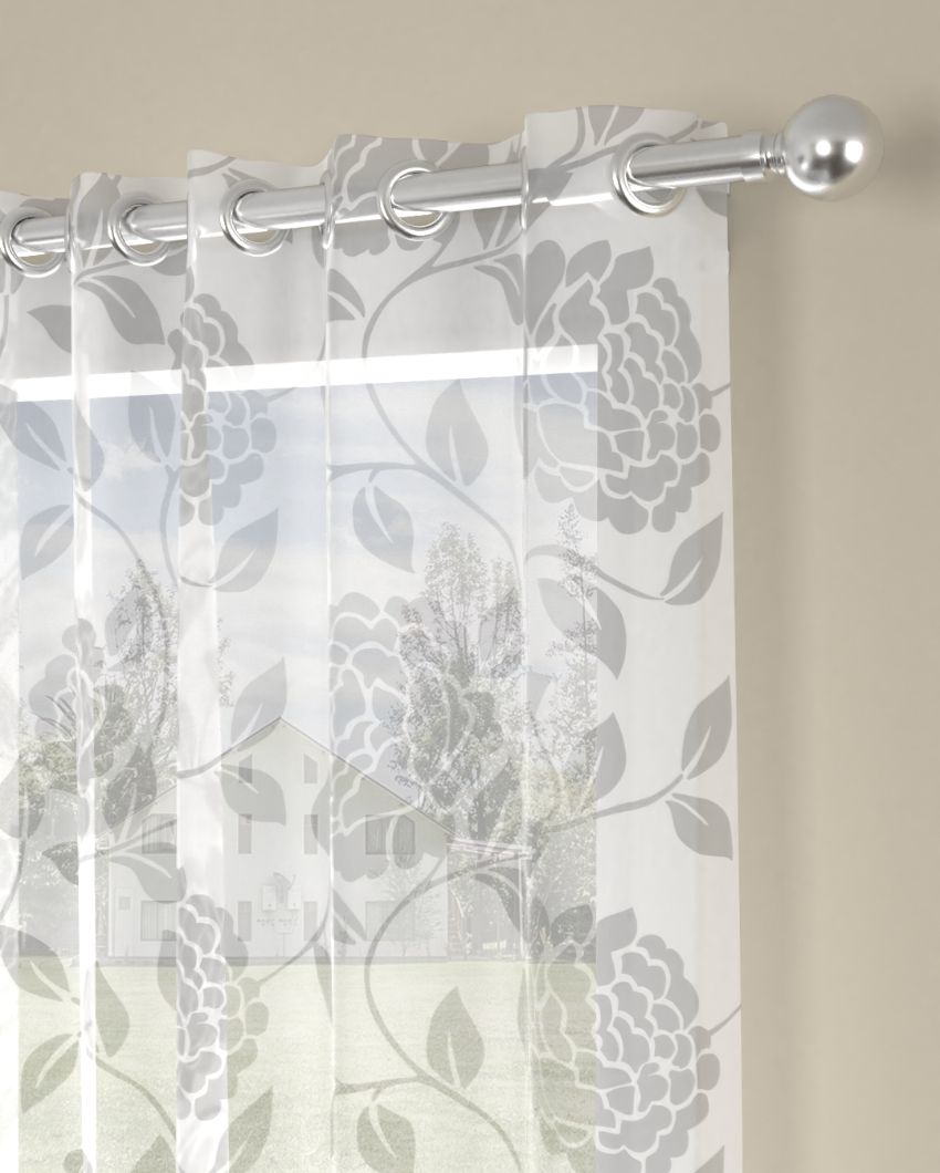 Floral Sheer Polycotton Curtains | Set Of 2 | Window, Door, Long Door | 5ft , 7ft , 9ft