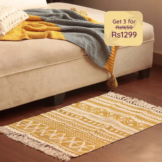 Mountainic Design Yellow Cotton Floormat | 34 x 21 inches