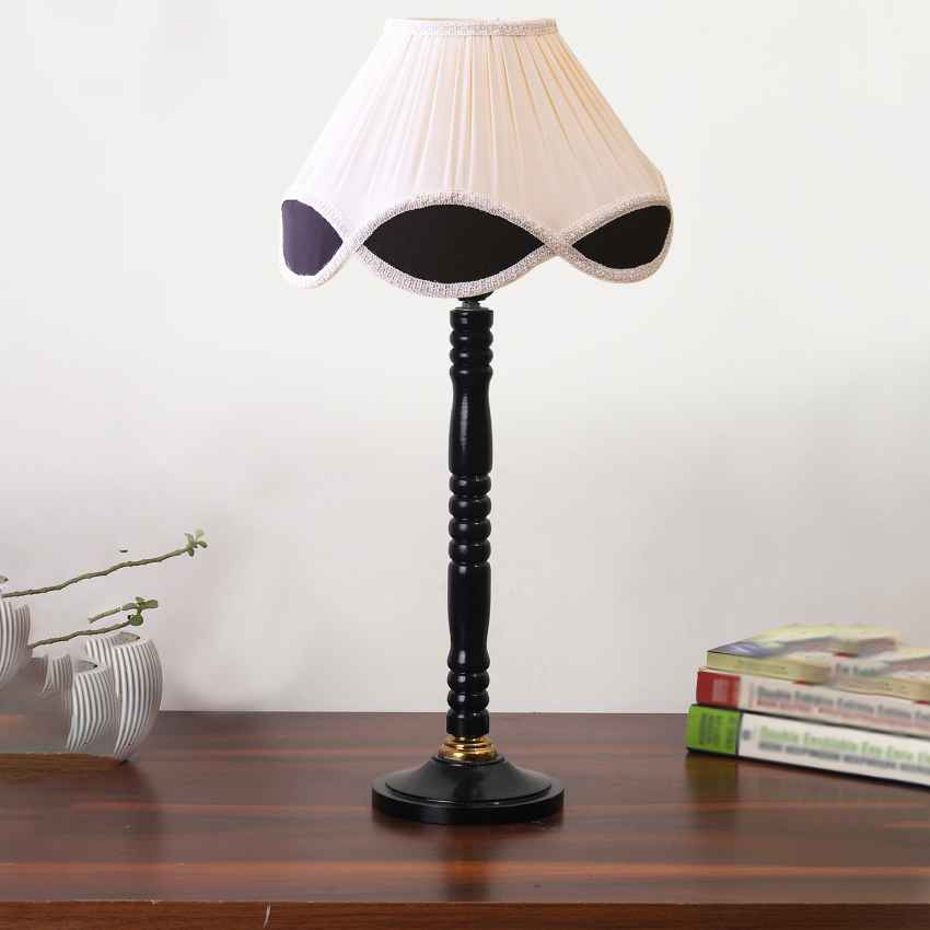 Refined Off-White Wood Table Lamp with Shade Without Bulb | 12 x 22 inches