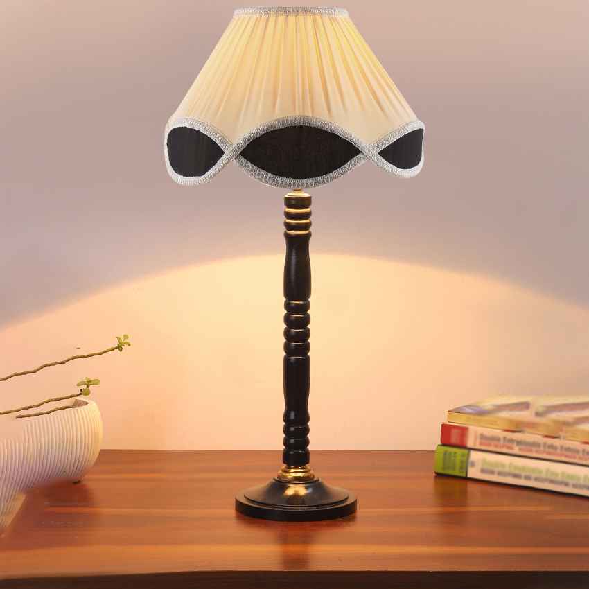Refined Off-White Wood Table Lamp with Shade Without Bulb | 12 x 22 inches