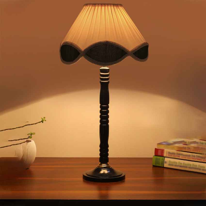 Refined Off-White Wood Table Lamp with Shade Without Bulb | 12 x 22 inches