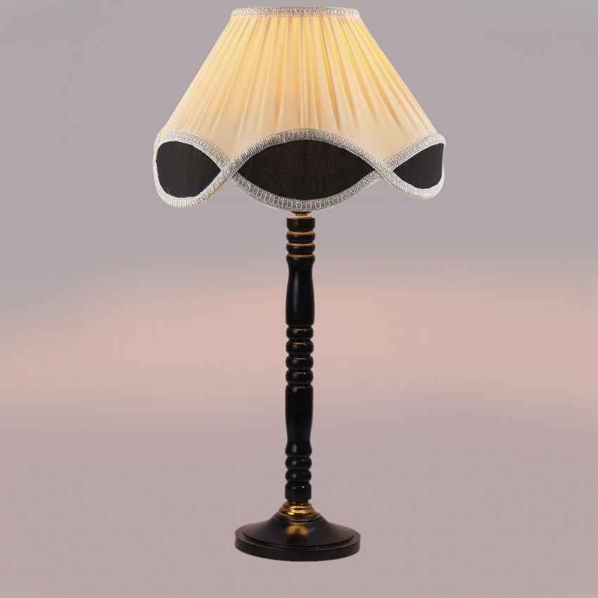 Refined Off-White Wood Table Lamp with Shade Without Bulb | 12 x 22 inches