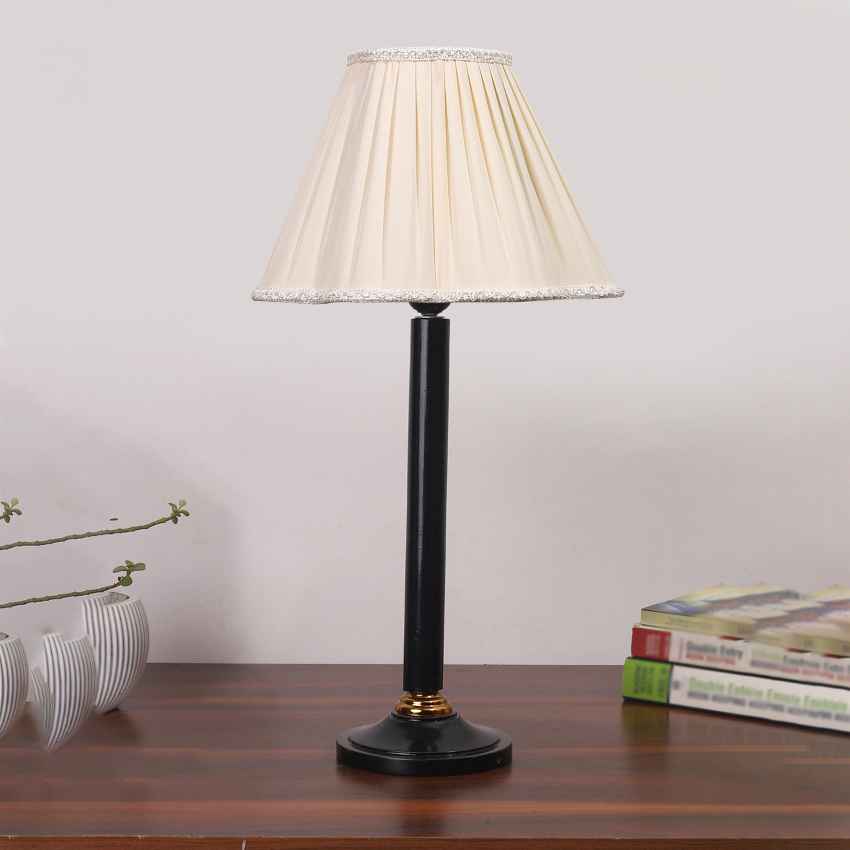 Clean Fresh Off-White Wood Table Lamp with Shade Without Bulb | 12 x 21 inches
