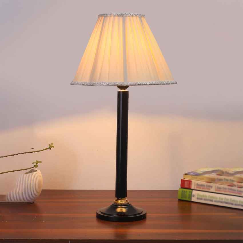 Clean Fresh Off-White Wood Table Lamp with Shade Without Bulb | 12 x 21 inches