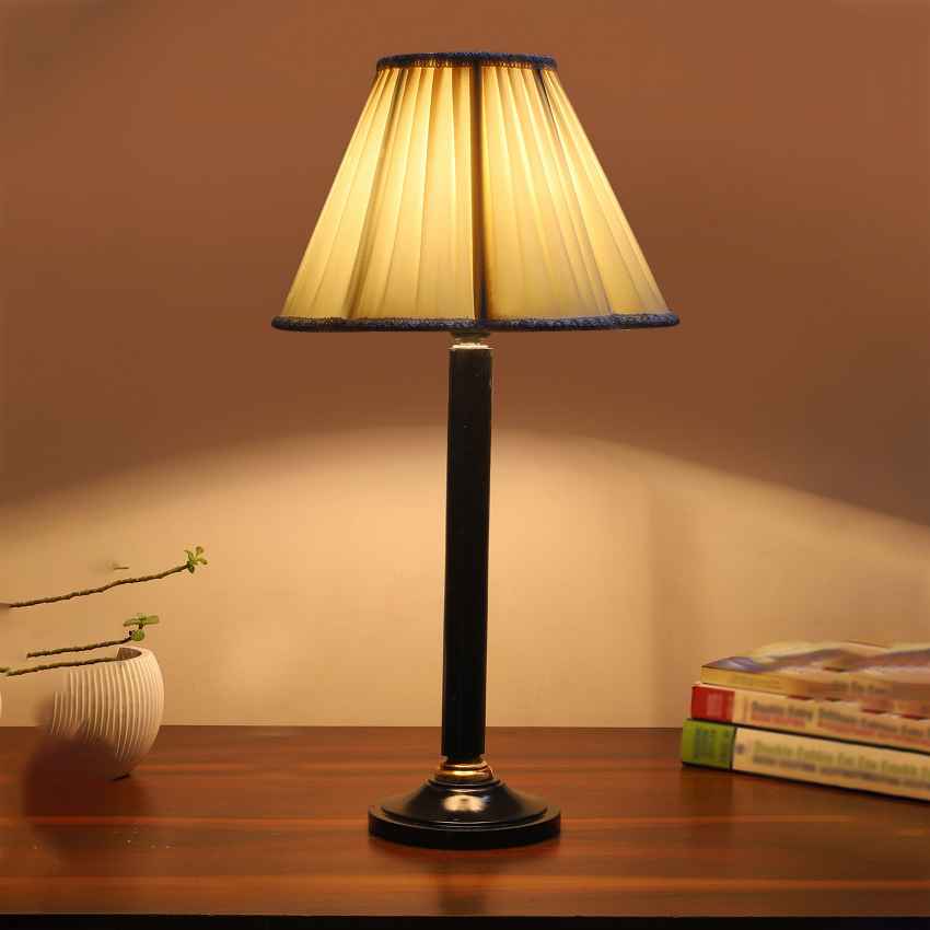Clean Fresh Off-White Wood Table Lamp with Shade Without Bulb | 12 x 21 inches