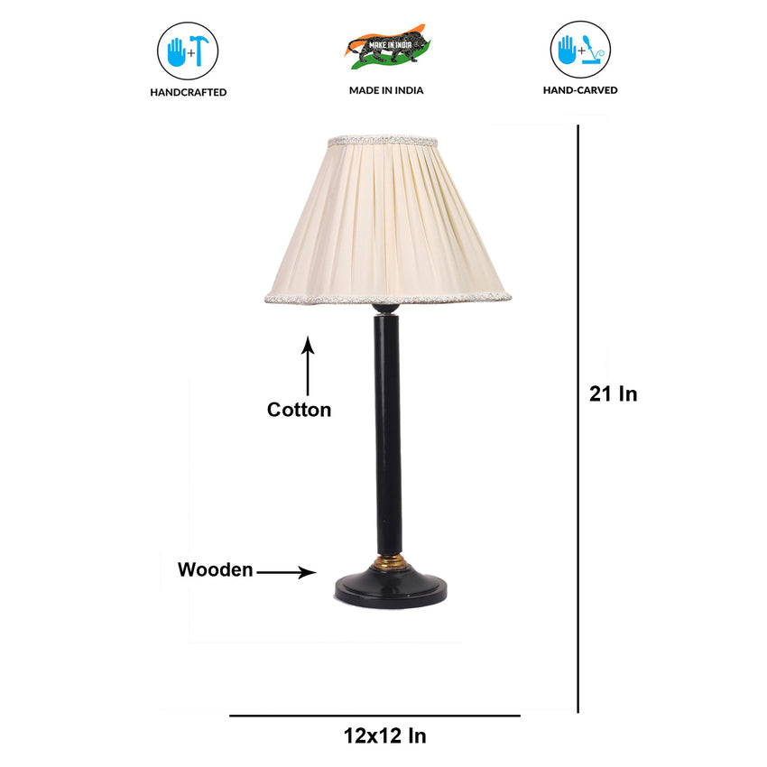 Clean Fresh Off-White Wood Table Lamp with Shade Without Bulb | 12 x 21 inches