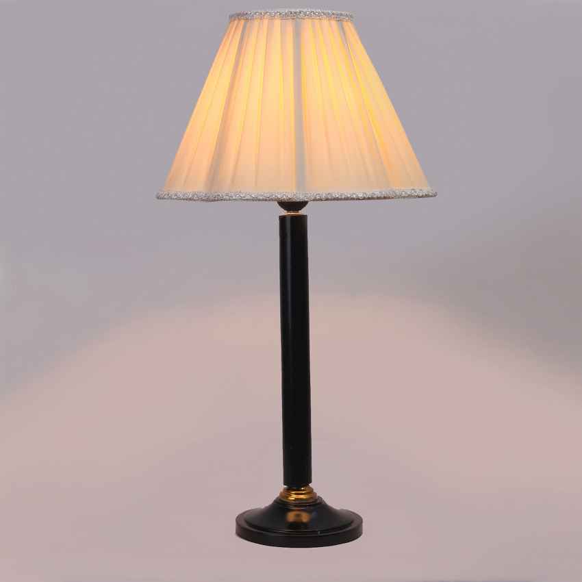 Clean Fresh Off-White Wood Table Lamp with Shade Without Bulb | 12 x 21 inches