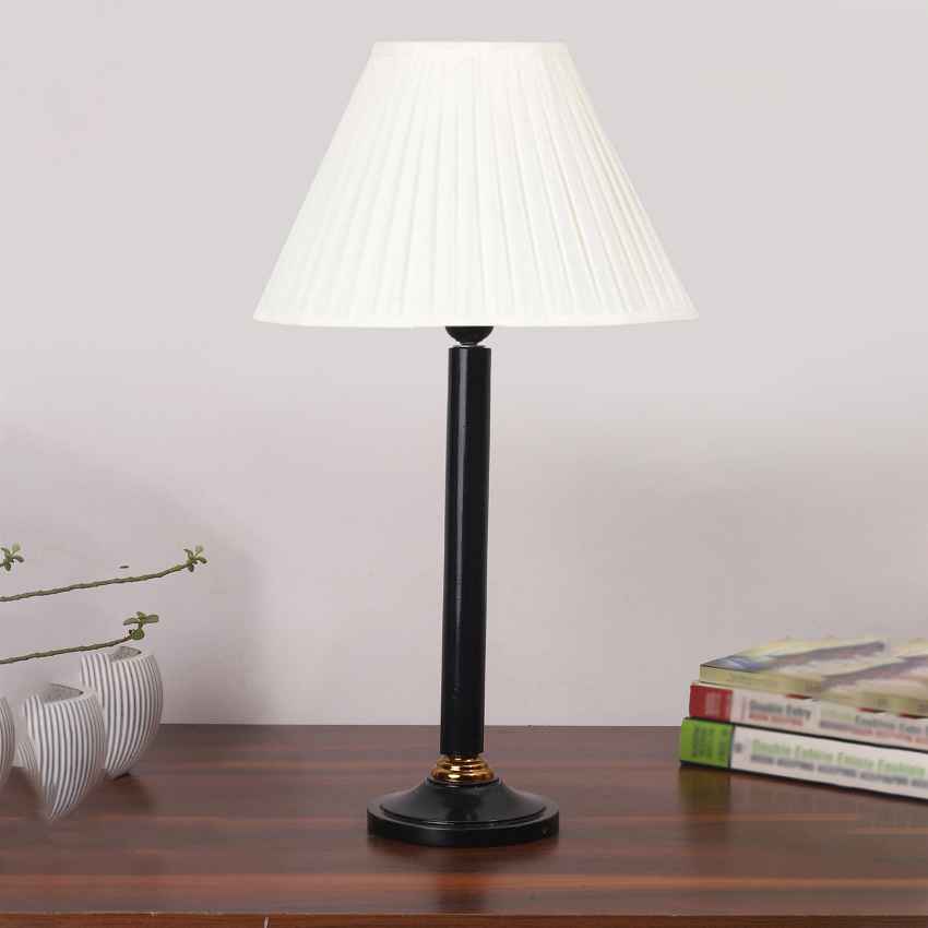 Simple Off-White Wood Table Lamp with Shade Without Bulb | 12 x 21 inches