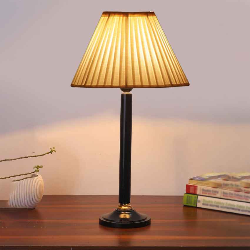 Simple Off-White Wood Table Lamp with Shade Without Bulb | 12 x 21 inches